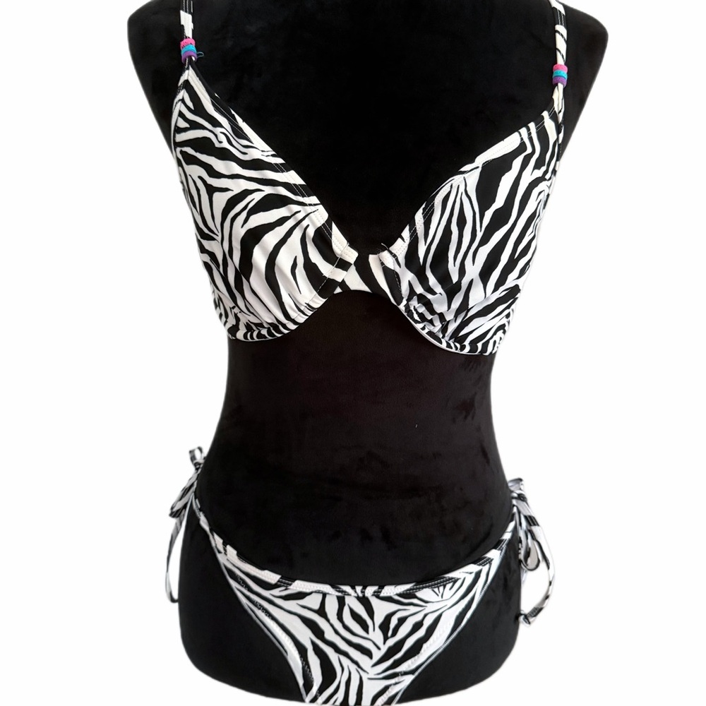 Bamboo Island- Swim Bikini- Zebra Print (Small bottoms/ D cup underwire top)